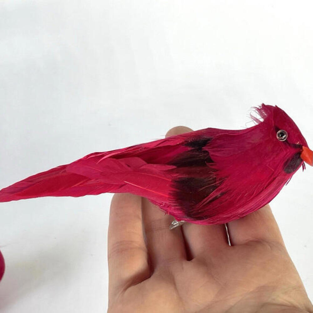 Vintage Red Cardinal Feather Bird Christmas Ornaments 5" Clip‎ On Lot of 2 - Picture 4 of 6
